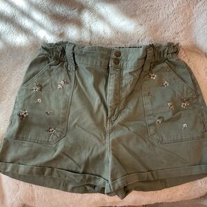 Arizona Jean Company Olive Embroidered High Waist Shorts